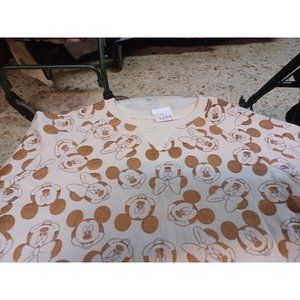 Disney Womens Mickey & Minnie Fleece-lined Pullover Shirt LS S (3-5) Tan/Brown